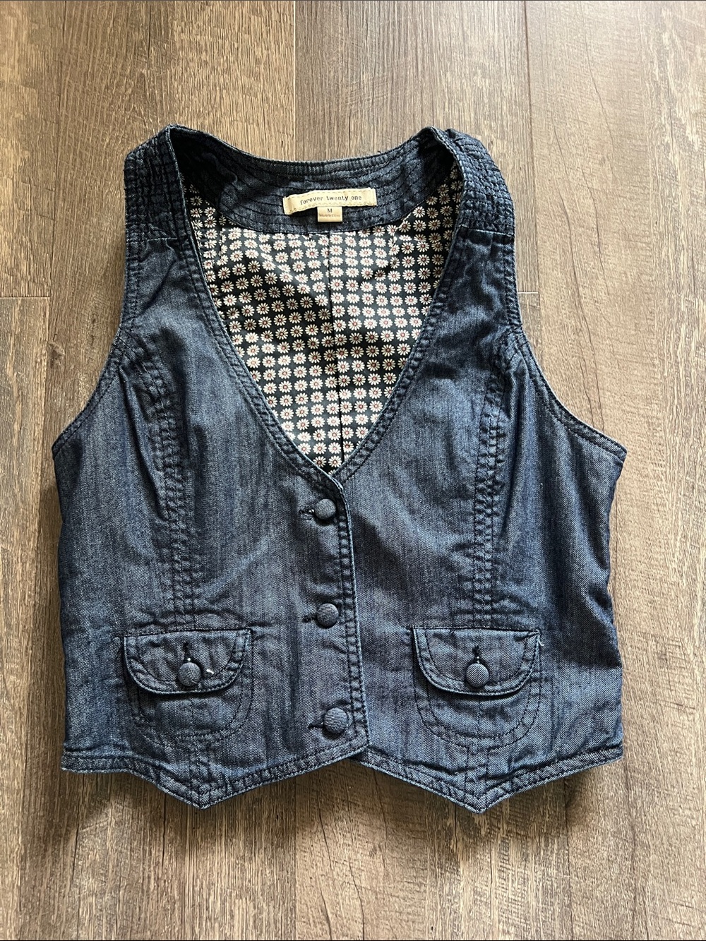 Forever 21 Dark Denim Button Front Vest